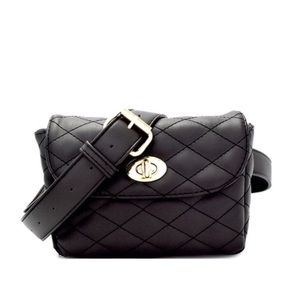 Black Quilted Turn Lock Waist Bag